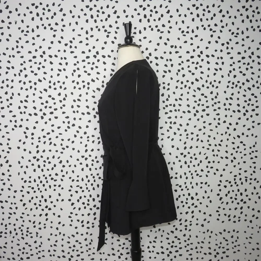 Eloquii Black Split Long Sleeve Tie Belt Wrap Top - Picture 6 of 12